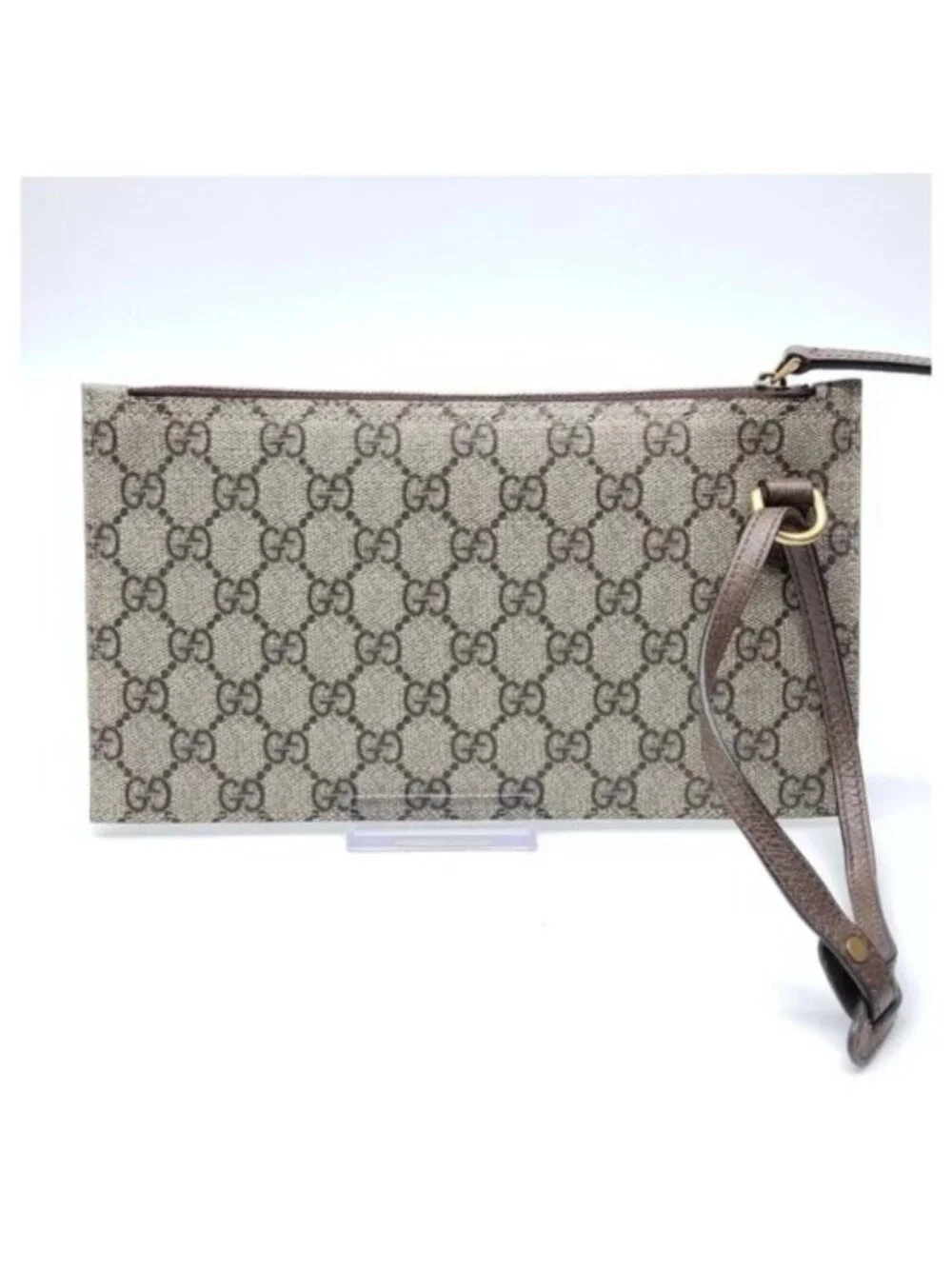 Authentic Gucci GG Supreme Canvas Wristlet Clutch Pouch Zip Bag